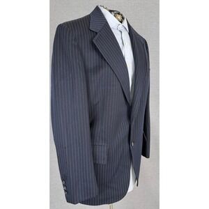 Vintage Bespoke Navy Blue Pinstripe Blazer Sport Coat 42‎ Reg Wide Lapel 60s 50s
